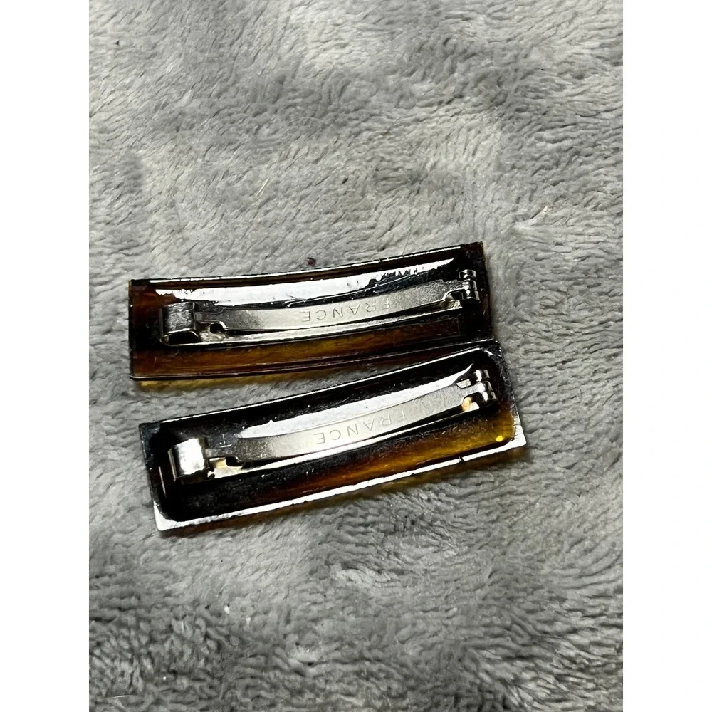 Vintage French Tortoise Barrettes Pair Faux Tortoise Hair Clips France Retro